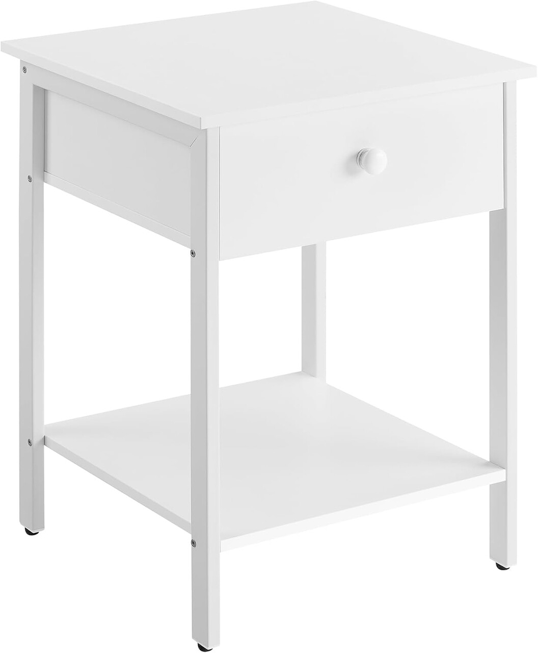 Masuta de cafea / Noptiera cu 1 sertar, Vasagle, 40x40x55 cm, max 40 kg, PAL/otel, alb - imagine 7